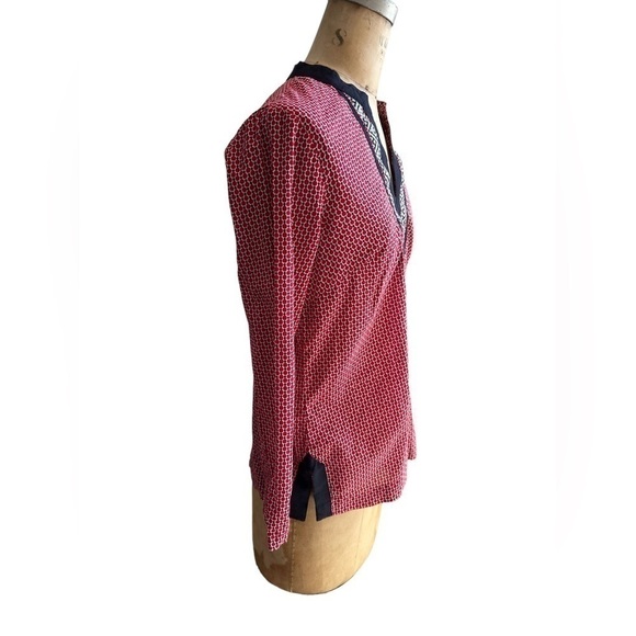 Talbots top/blouse red with and blue print with ribbon trim size small - Picture 4 of 7